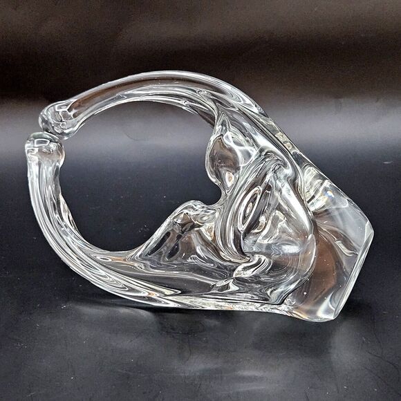 Murano Art Glass Basket Split Handle Hand Blown Clear Art Glass Vintage Abstract - Picture 8 of 10